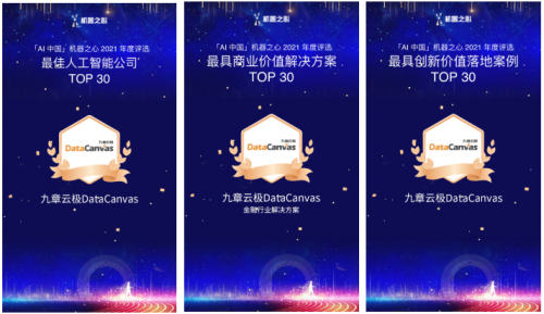 九章云极DataCanvas公司荣获机器之心三大奖项，助力产业数智化升级